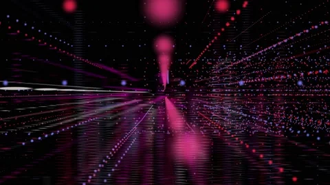 Movement of colored lines and dots on a black background Stock Footage 162852255