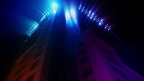 Movement of colored neon lines in the building of the business center 4k Stock Footage 100023176