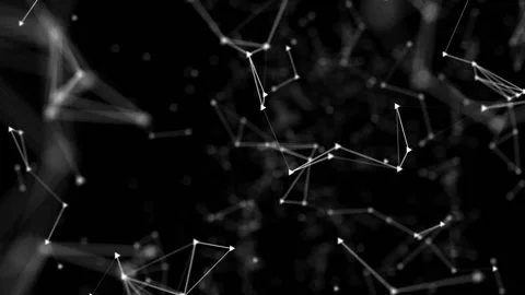 Movement of connected white lines with triangular dots on a black background Stock Footage 136249470