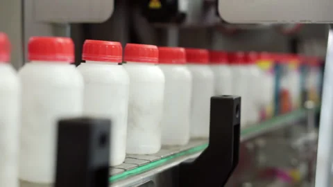 The movement of the conveyor line for labeling. Stock Footage 246880879