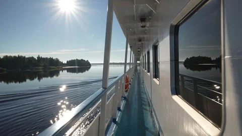Movement on the deck of the ship on a sunny morning Stock Footage 340029382