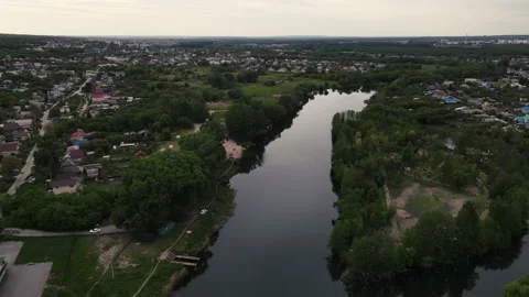 Movement of the drone along the river bed with the beach. aerial shooting Stock Footage 155435824