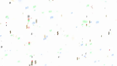 The movement of economic particles. depth of field . bitcoin and dollar icons Stock Footage 87209142