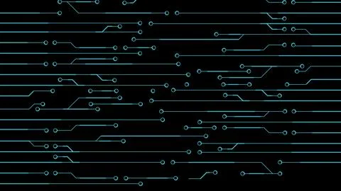 The movement of electrons along the paths of the microcircuit. Future techn.. Stock Photos