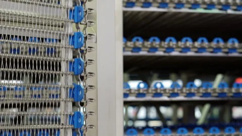 The movement of an empty conveyor line for the production of bakery products. Stock Footage 151109081
