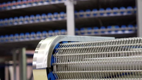 The movement of an empty conveyor line for the production of bakery products. Stock Footage 151109095