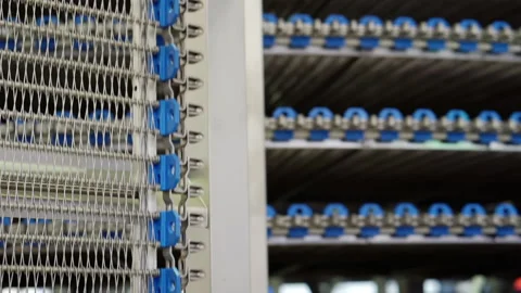 The movement of an empty conveyor line for the production of bakery products. Stock Footage 151214674