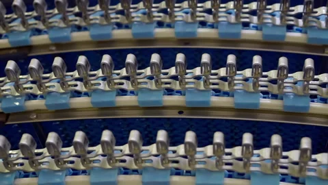 The movement of an empty conveyor line for the production of bakery products. Stock Footage 151240228