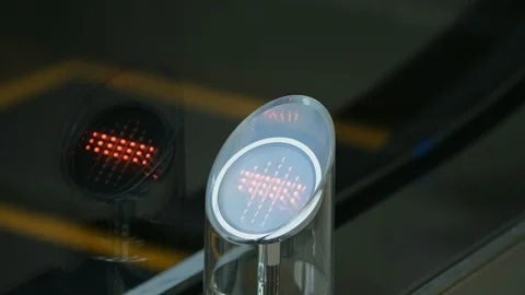 The movement of the escalator downward. A warning indicator Stock Footage 125282191