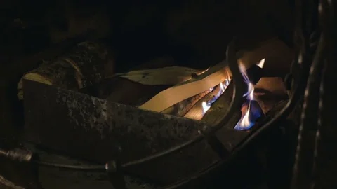The movement of the flame in the burning fireplace. A warm cosy fire, a burning Video stock 70687605