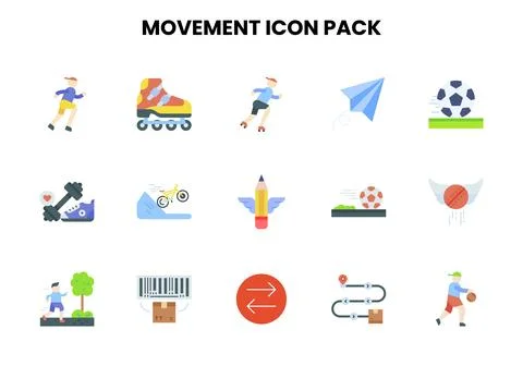 Movement Flat Design Icons Pack Stock Illustration