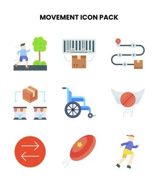 Movement Flat Design Icons Pack Stock Illustration