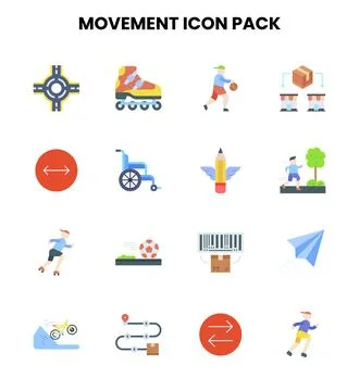 Movement Flat Scalable Icons Pack Stock Illustration