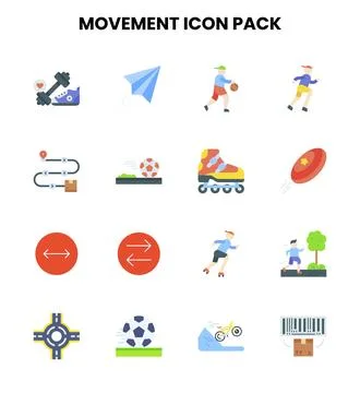 Movement Flat Vector Icons Pack Stock Illustration