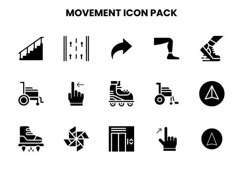 Movement Glyph Collection Icons Pack Stock Illustration
