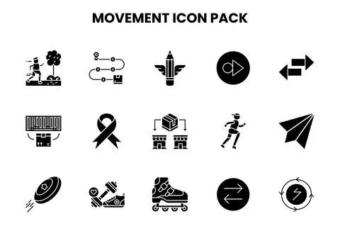 Movement Glyph Set Icons Pack Stock Illustration