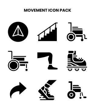 Movement Glyph Set Icons Pack Stock Illustration