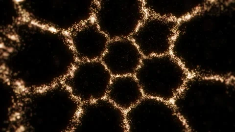 The movement of gold particles in the form of honeycombs inside the sphere Stock Footage 169297958