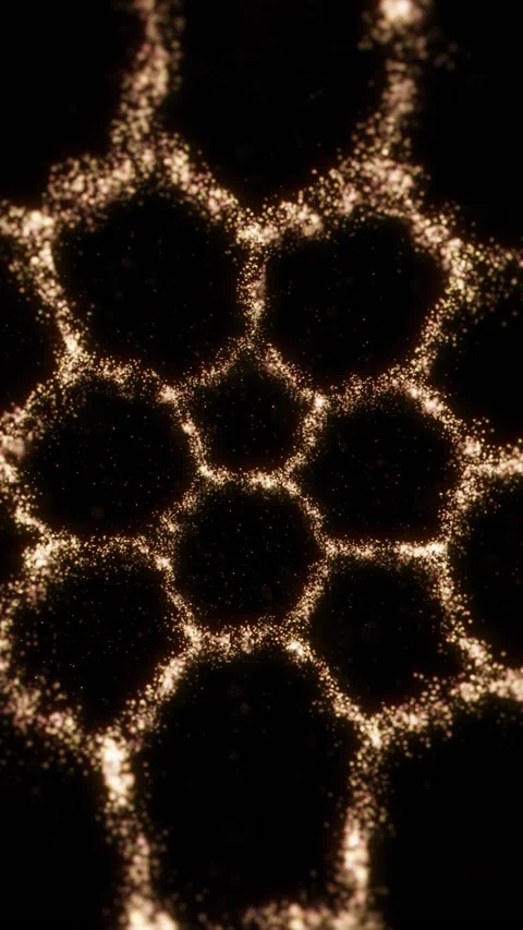The movement of gold particles in the form of honeycombs inside the sphere... Stock Footage 226368089