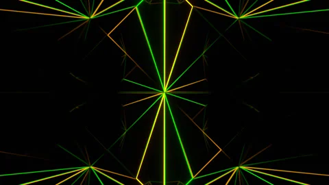 Movement of Green and Yellow Neon Figures in Circle Background VJ Loop in 4K Stock Footage 342279110