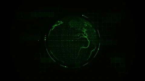 Movement of green dots, contours of the globe on a dark background Stock Footage 297286994