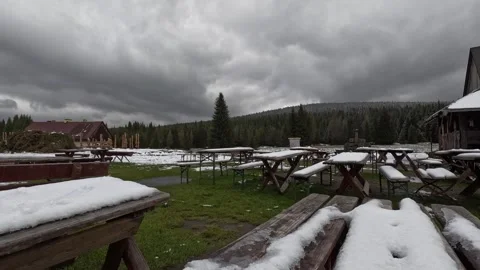 Movement of grey rain solid clouds over mountain valley in spring. Poland. Stock Footage 296152666
