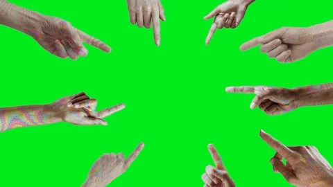 Movement of hands showing the center. Multiple hand pointing  with finger. Stockbeeldmateriaal 198587502