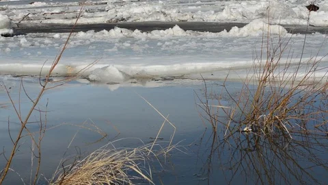 Movement of ice along the river in spring Stock Footage 88485261