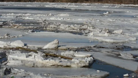 Movement of ice along the river in spring Stock Footage 88485262