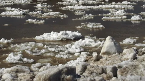 The movement of ice floes on the river during an ice drift in the spring. Stock Footage 88537665