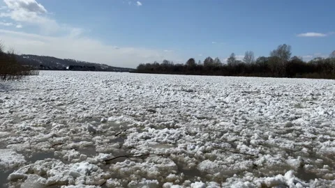 The movement of ice floes on the river during an ice drift in the spring. Stock Footage 152520765