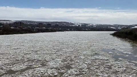 The movement of ice floes on the river during an ice drift in the spring. Stock Footage 152520766