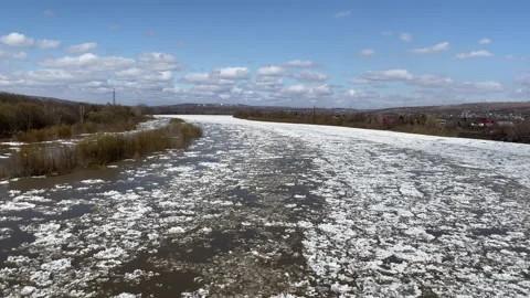 The movement of ice floes on the river during an ice drift in the spring. Stock Footage 152520769