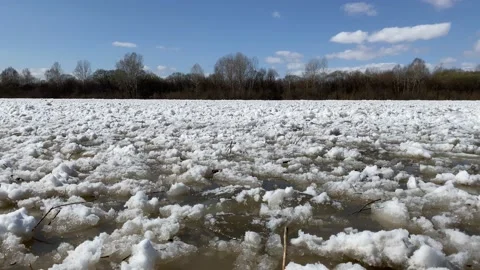 The movement of ice floes on the river during an ice drift in the spring. Stock Footage 152520876