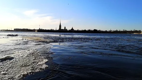 Movement of ice on the Neva river Stock Footage 109334187
