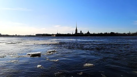 Movement of ice on the Neva river Stock Footage 109334289