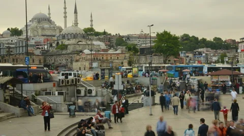 The movement of large groups of people on the background of the mosque Stock Footage 63773400