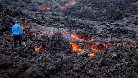 Movement of a lava flow Video stock 80975727