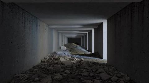 The movement of light rays along the concrete wall of the corridor. 3d render 스톡 동영상 293596985