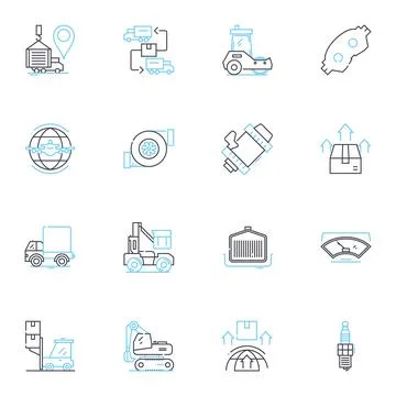 Movement linear icons set. Spin, Flow, Leap, Sprint, Glide, March, Bounce line Stock Illustration