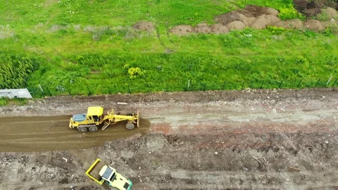 The movement of machinery. Aerial view of the construction road. Stock Footage 111527785