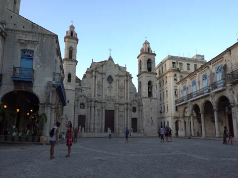 Movement to the main square and cathedral in Havana Stock Footage 70990551