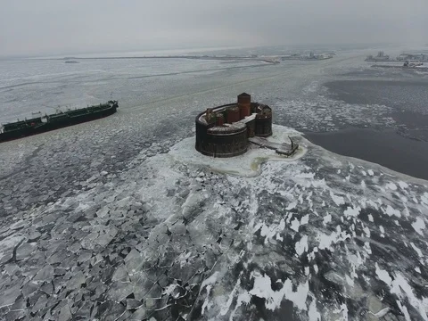 Movement of merchant ships in the ice Stock Footage 72612972