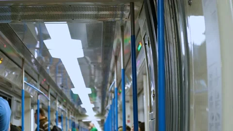 Movement in a modern subway car Stock Footage 202406079