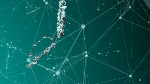 Movement of the molecular compound formed by revolving particles with plexus Stock Footage 120538017