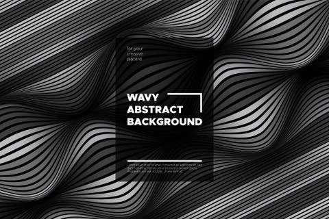 Movement. Monochrome Abstract Background of Waves. Modern Bright Flow Poster. Illustrazione stock