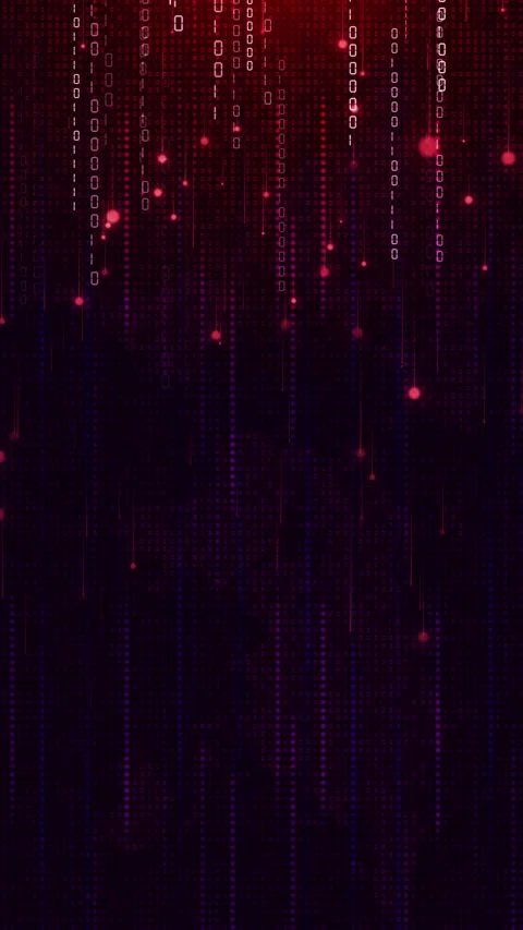 Movement numbers binary code and glowing particles on dark red background. Video stock 271151847