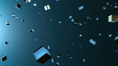 The movement or flight of rotating, glowing cubes in space. Stock Footage 159909221