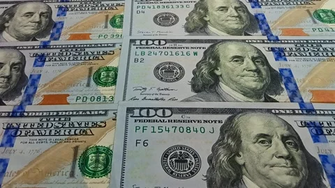 Movement Over 100 Dollar Bills, Exclusive, High Quality, Money, Business, Cash Stock Footage 301636613