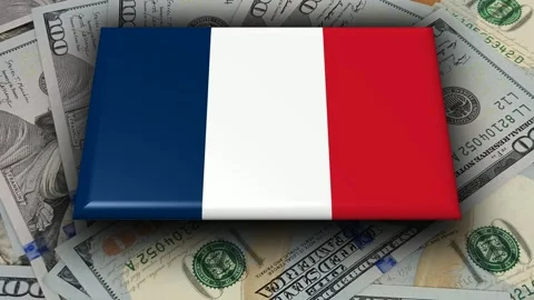 Movement Over Flag of France and 100 Dollar Bills, Exclusive Stock Footage 302352257